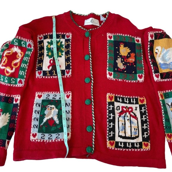 Design Options Cardigan 12 Days of Christmas Holiday Sweater Wearable Art Medium - Picture 10 of 15
